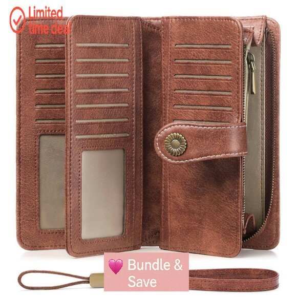 Large Capacity Leather RFID Blocking Bifold Wallet with Zipper Coin Pocket - Picture 1 of 8